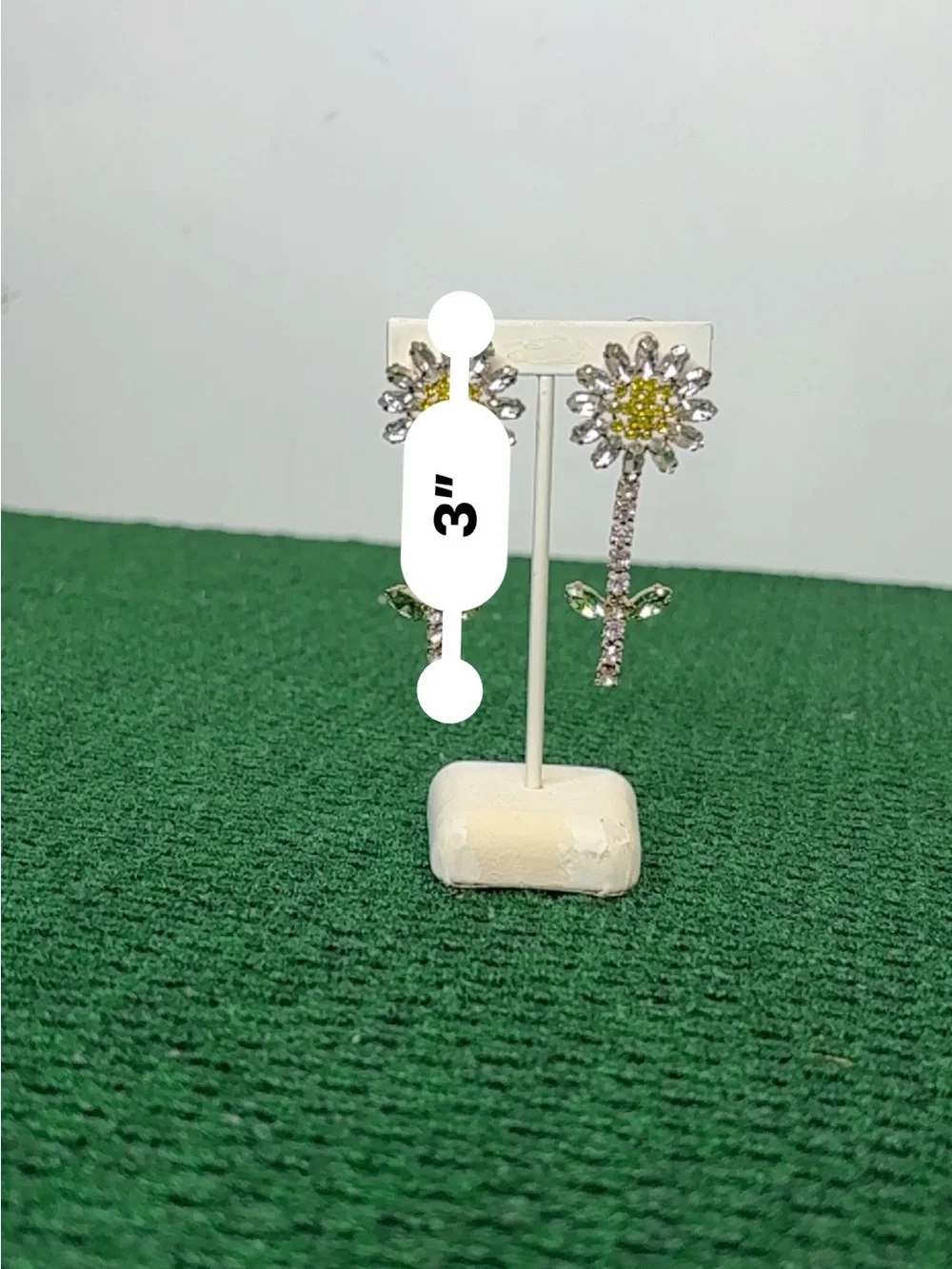 Sunflower Crystal Drop Earrings - Yellow & Green